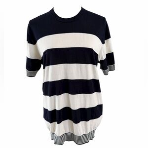 Massimo Dutti Short Sleeve Black and Cream Stripes Extea Fine Cotton Top